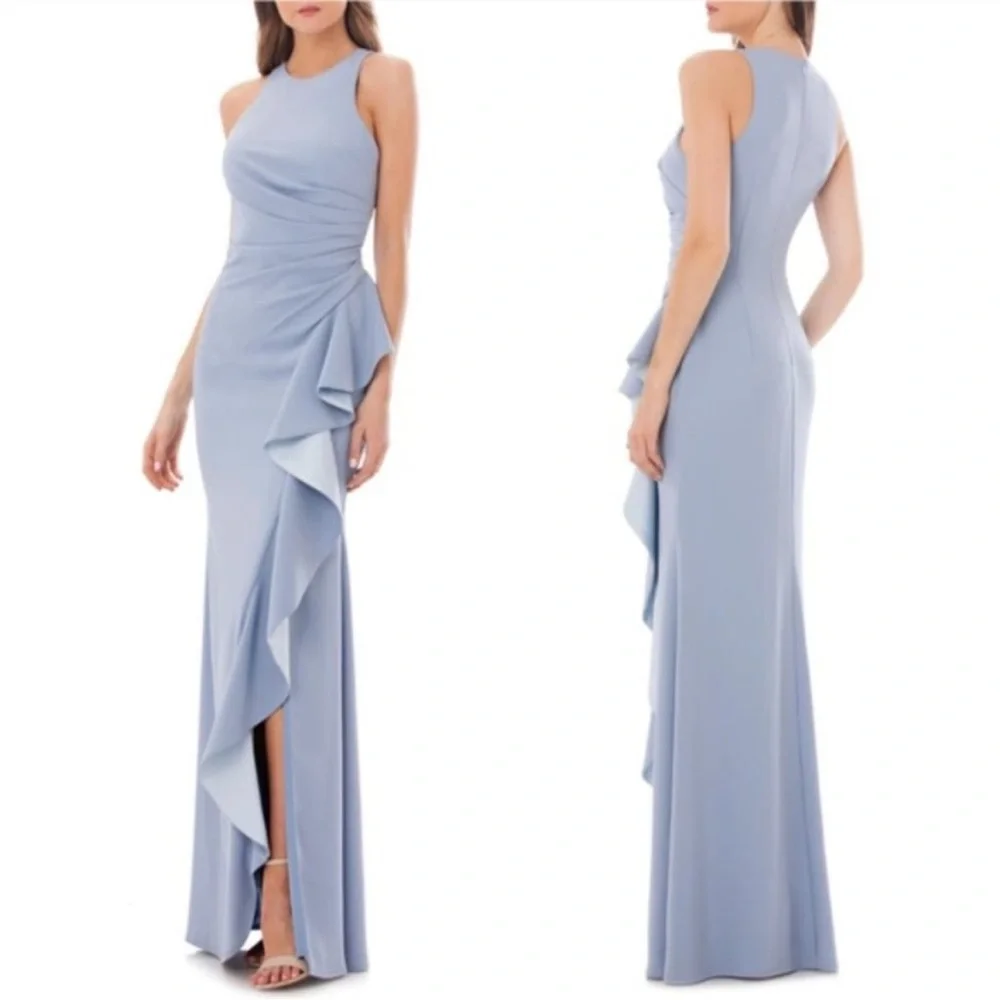 Carmen Marc Valvo Infusion Maxi Formal Sleek Evening Gown Cobalt Blue NWT SZ 8 - Picture 16 of 16